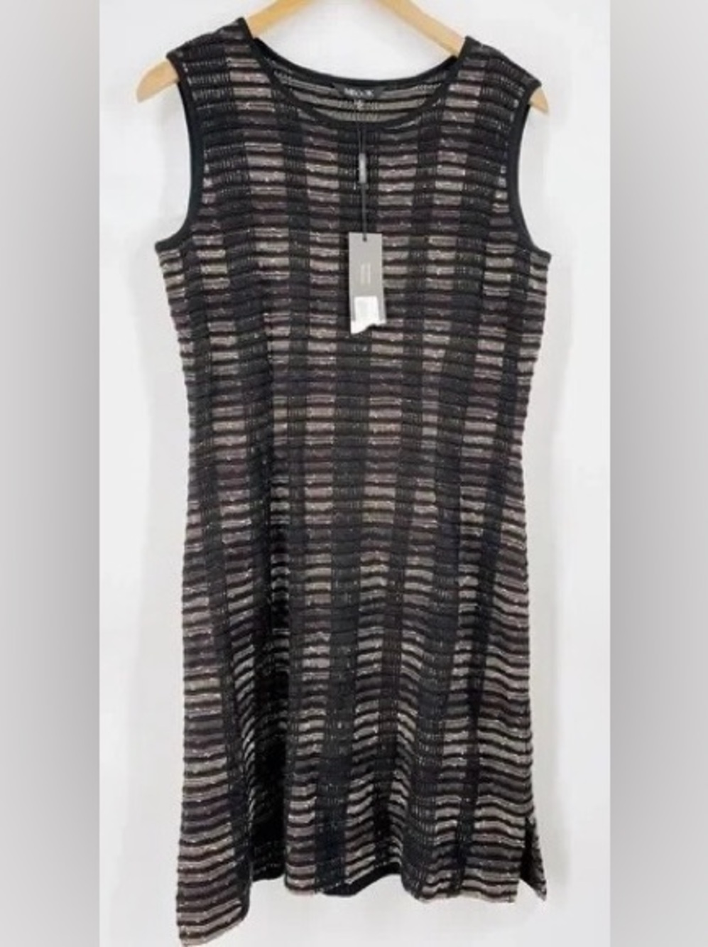 NWT MISOOK Plaid Knit Sheath Dress Sleeveless Wrinkle Resistant Black Size Small